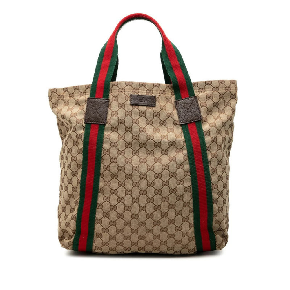 Gucci GG Canvas Tote Bag Beige Cream Leather